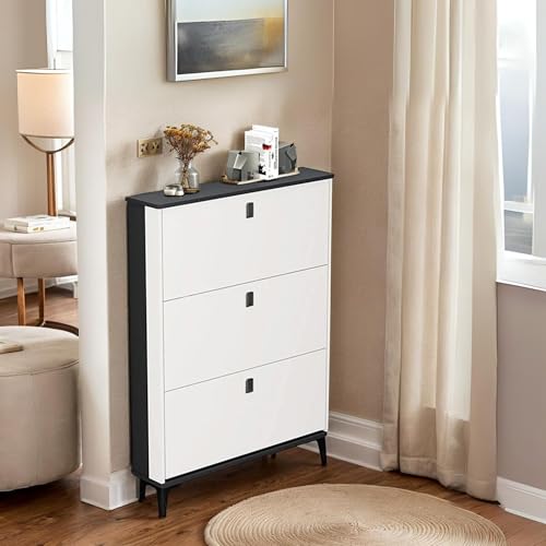 Image of The Artment your artistic apartment Slimline 3 Drawer Shoe Cabinet, MDF Material - Space Saving Shoe Storage Organizer for Hallway & Entryway | Modern Footwear Stand | Home Furniture (90x17x118 cm)