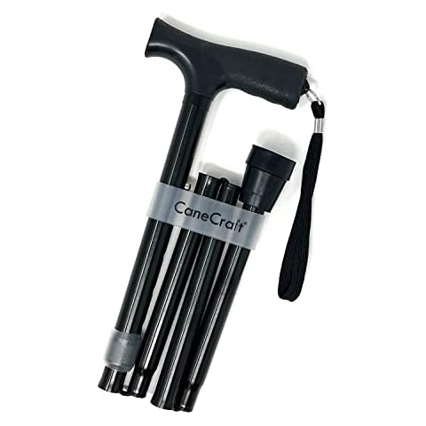 CaneCraft Designer Folding Cane for Men and Women – Lightweight Adjustable Walking Stick with Fritz Handle and Wrist Strap (Black Anti-Slip) Cover