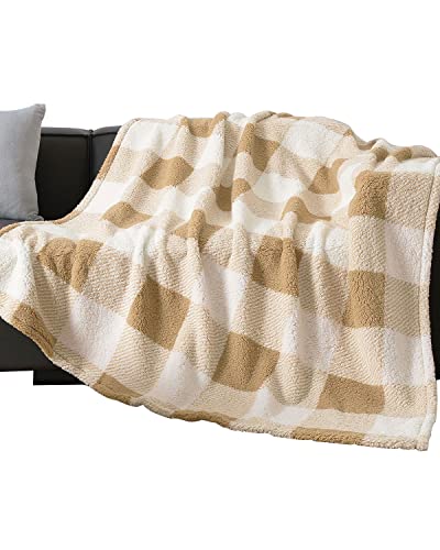 Panku Plaid Sherpa Throw Blanket With Solid Plush Reverse, Reversible Soft Fleece Blanket For Couch And Bed, Cozy And Warm Fuzzy Blanket, Camel Plaid, 50X60 Inches #TOP5