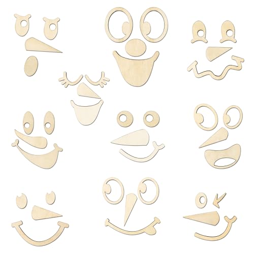 Wooden Snowman Face Blank Craft Kit - 10Pcs Reusable DIY Snowman Crafts Decor for Winter Xmas Unfinished Wooden Space Decorations for Christmas Home Wall Decorations Party Supplies