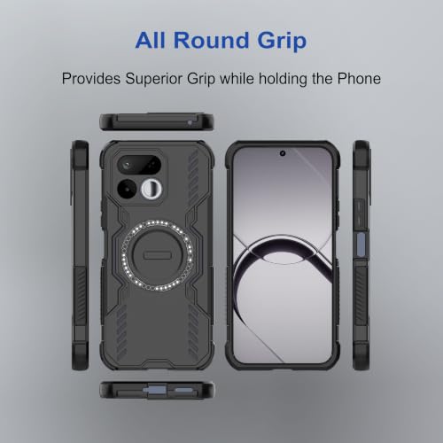 Image of amazon basics Back Case Cover for Realme 16T 5G | Magnetic Case with Built-in Metal Ring | Supports MagSafe Charger, Wallet & Car Mount | Shockproof Hybrid PC + TPU | Black