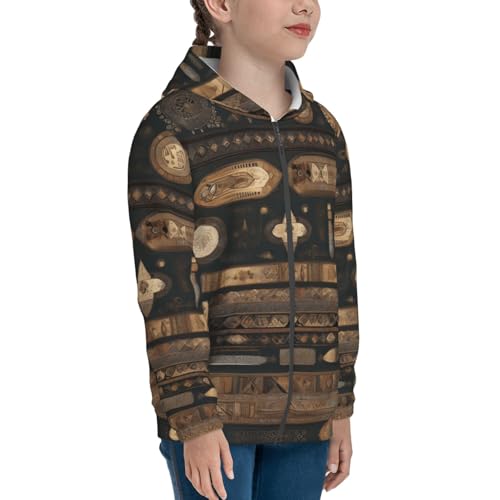 Bohemian style Print Girls Athletic Zip Up Hoodies,Sweatshirts with Pockets Long Sleeve Hooded Jackets, for 7-18 Y3
