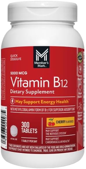 Vitamin B12 Quick Dissolve Tablets, 5000 mcg, Cherry, 300 ct.