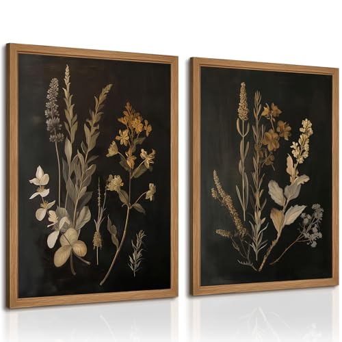 Vintage Floral Wall Art Decor Black Botanical Canvas Art Moody