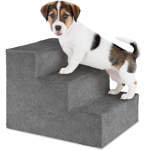 tectake® Escalera para Mascotas Muy Estable y Ligera 34,5 cm, Escalera para Perros y Gatos, Escalera Perro Cama, Cubierta Súper Suave y Antideslizante, Materiales Robustos para Durabilidad - Gris