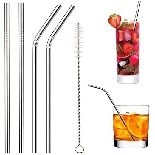 Stainless Steel Straws + Cleaning Brush Pack of 4