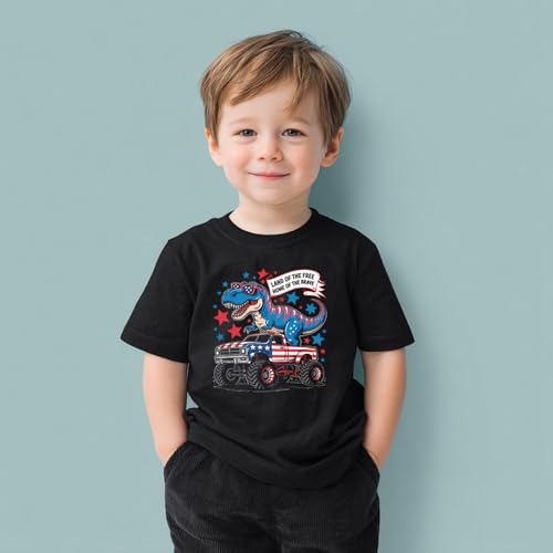 Image of Boys Constitution Day 250 Anniversary USA Shirt Independence Shirt 3-8T | for Kids Boys Girls Toddlers 3T-8T, 4th of July Dinos Flag Patriotic Tee, Independence Day