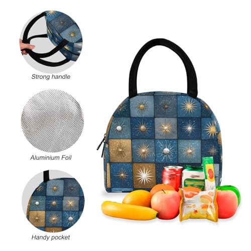 Celestial Checkered Print Backpack Set with Lunch Bag, Large Capacity Travel Backpacks and Lunch Box Insulated for Commute Hiking Picnic4