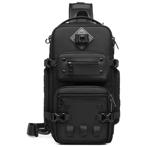 TUCUXY Sling Bag for Men Anti Theft Crossbody Bags, Tactical Sling Backpack Shoulder Bag Water Resistant Large Capacity Chest Pack 14L Casual Daypacks (Black1) Cover