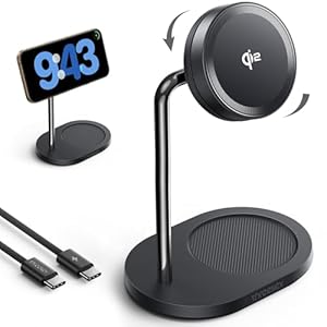 THREEKEY Charging Station, for MagSafe Charger with 180° Rotation, Qi2 15W Fast Charging Pad with Dual-Sided Magnets, Magnetic Wireless Charger Stand for iPhone 16-12 Series/Airpods (TZH103 Black)