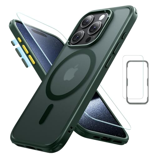 ESR pour iPhone 15 Pro Max Coque Magnétique, Vert Foncé Givré