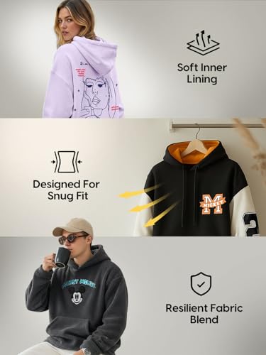 Image of Bewakoof Women's Solid Oversized Fit Full Sleeve Hooded Polycotton Hoodies