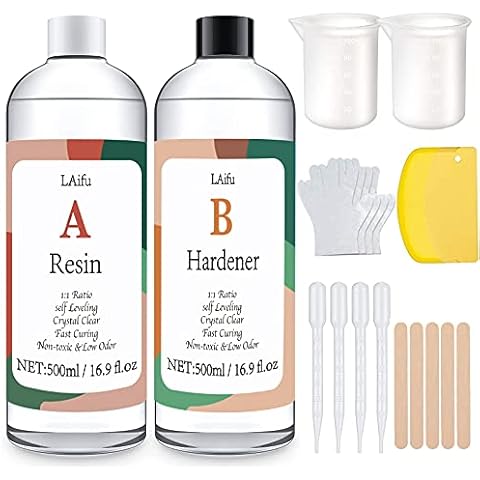 Epoxy Resin Kits - 1000ml/33.8oz 2 Part Crystal Clear Casting Resin Kit with Graduated Cups,Droppers, Sticks, Gloves and Plastic Scrapers for Tumblers, Jewelry Resin, Molds, DIY Crafting Resin Kit Cover