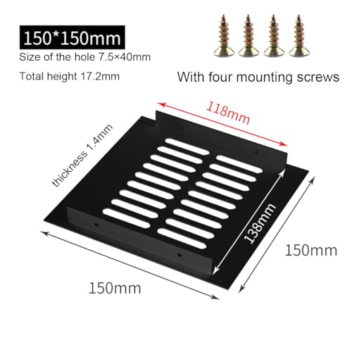 Grille d'aération carrée en aluminium de 150 mm avec quatre vis pour meuble - 3