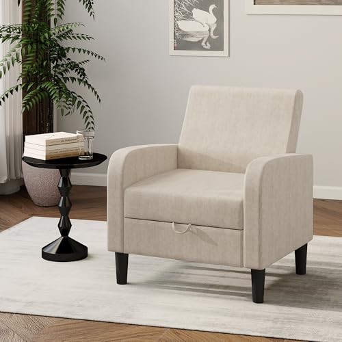 DAGONHIL Living Room Chair, Upholstered Accent Chair Reading Chair for Bedroom, Linen Fabric Armchair, Single Sofa for Living Room/Office/Library (Beige, 1 Pack)