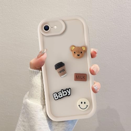 Coalbooliy Custodia per iPhone 7/8/iPhone SE 2022/SE 2020 4,7'', Bianco Silicone Cover telefono Aesthetic Modello Orsetto di peluche 3D Disegni Protezione Fotocamera Antiurto Case per iPhone 8, 03
