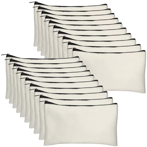 Legigo 24 Pack Beige Canvas Makeup Bags DIY Craft Bag- Blank DIY Craft Bag Canvas Pencil Case Canvas Zipper Pouch Bags Cosmetic Bag Multipurpose Canvas Pouch with Zipper for vinyl (8.3 x 5 inches)