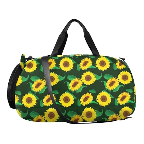 Sunflower Green Leaf Kids Travel Duffel Bag for Boys Girls Overnight Weekend Tote Bag with Shoes Compartment for Gym Sports Dance2