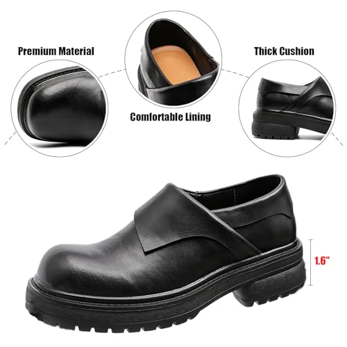Men's Leather Big Round Toe Platform Heighten Loafers Fashion Block Chunky Heel Lug Sole Non-Slip Slip-On Dress Loafers for Business Commuting Daily2