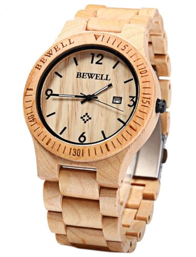 Bewell ZS – W086b Bois Homme montre analogique à mouvement à quartz Affichage de la date