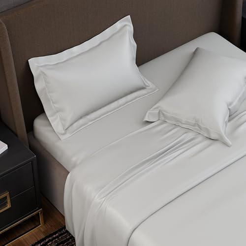 Image of Stoa Paris 350TC Luxstre Cotton Super King Flat Bedding Set for King & Double Size Beds with 2 Pillow Covers, 274cm x 274 cm Bedsheet, All-Season Comfort, Breathable, Home Decor, Panache - White
