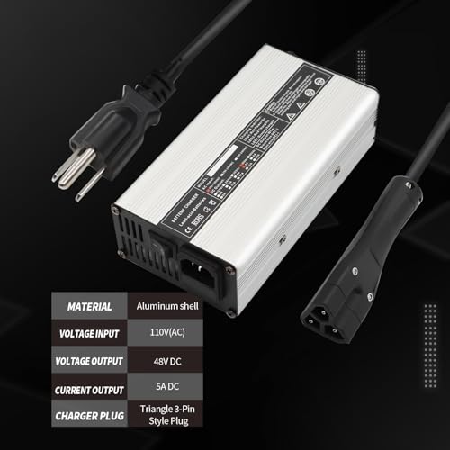 Nakkaa 48V Triangle 3-Pin Charger Compatible with Club Car DS 1995 Up EZGO RXV TXT 2008 Up with Plug Fuse
