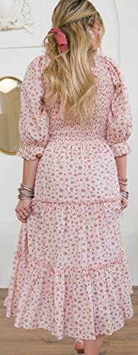 Image of Sister Amy Women's Boho Floral Print Square Neck Beach Party Flowy Ruffle Midi Dress