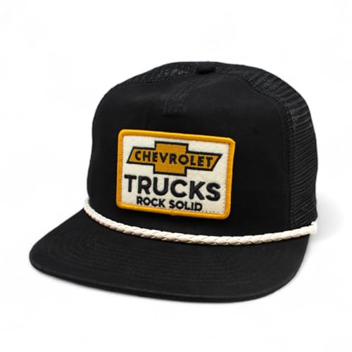 Image of AMERICAN NEEDLE Chevrolet Trucks Wyatt Adjustable Snapback Trucker Baseball Hat (23014A-CHEVY-BLK) Black