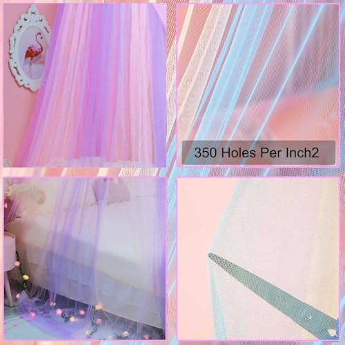 Image of Princess Pink Purple Bed Canopy with Lights for Girls Bed Net,Princess Canopy for Kids Bed Room Decor (Pink Purple+Lights)