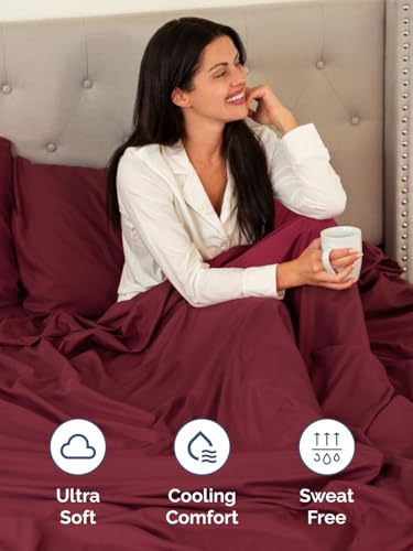 Image of Extra Deep Full Fitted Sheet - Single Fitted Sheet Only - Burgundy | Easily Fits 18 inch to 24 inch Mattress, Soft, Wrinkle Free, Breathable & Comfy, Extra Deep Pockets Hotel Luxury Fitted Sheet
