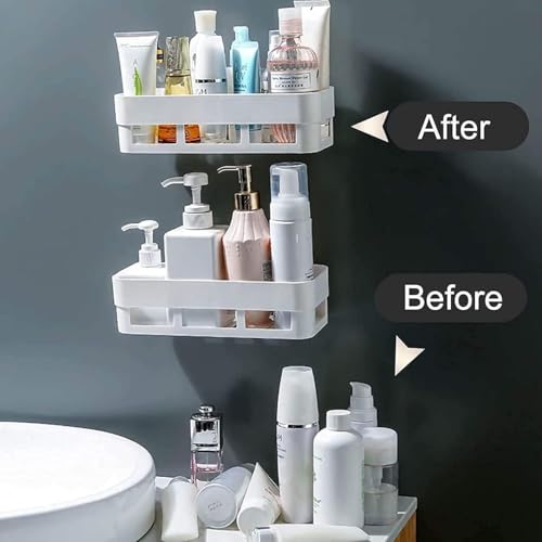 Image of Bathroom Shelf for Wall, Self-Adhesive Bathroom Organiser with Towel Holder, Ideal Bathroom Accessories for Efficient Space Utilisation (2 Self)