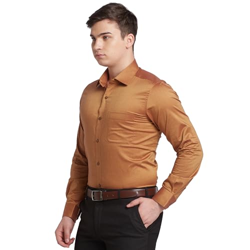 Image of Raymond Men's Solid Pattern Contemporary Fit Pure Cotton Full Sleeve Semi Cut Away Collar Formal Shirt