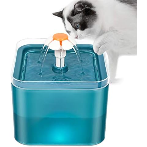 Cat Water Fountain, BENBOR 2L/70oz Automatic Pet Drinking Fountain for Dogs and kitten, 3 Modes Drinking Fountain, Cat Fountain Ultra-Quiet with Night light and 4 Carbon Filters(Cyan) Cover