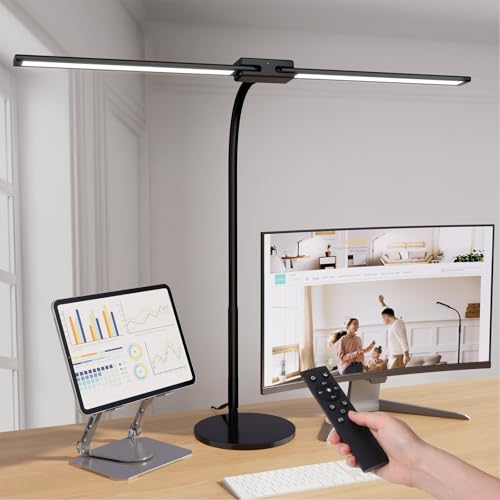 LASTAR LED Desk Lamp,Remote Control/20 Lighting Modes/4 Timer/Flexible Gooseneck Double Head Arm Eye-Caring Architect Table Lamp for Home Office