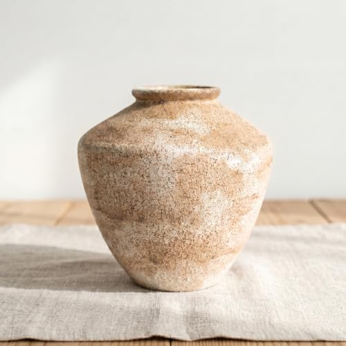 Brown Ceramic Vase, Wabi Sabi Earthy Tone Pottery Vase for Rustic Farmhouse