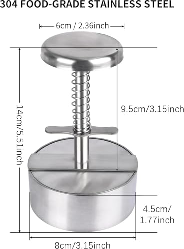 Image of Premium 8cm Stainless Steel Burger Press | Adjustable Hamburger Patty Maker & Aloo Tikki Mould | Spring-Loaded Non-Stick Meat & Veg Cutlet Shaper for Home Kitchen & BBQ