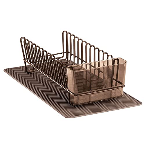 Mdesign Steel Sink Dish Drying Rack/Dish Drainer Storage Organizer W/Wire Drainer, Drying Mat For Kitchen Counter, Easy Drain/Dry Dishes, Plate, Utensil - Concerto Collection, Set Of 2 - Bronze/Brown #TOP6
