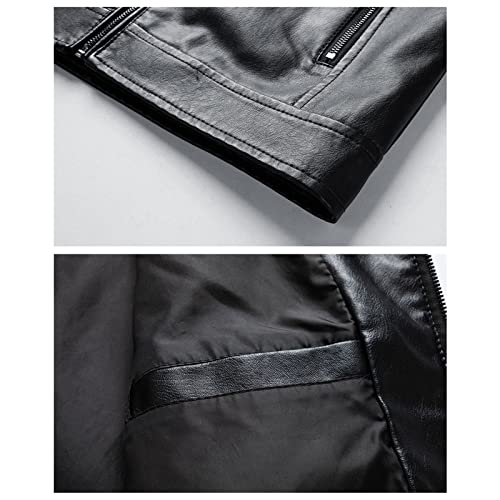 Chaqueta casual de cuero para hombre color negro miniatura 6