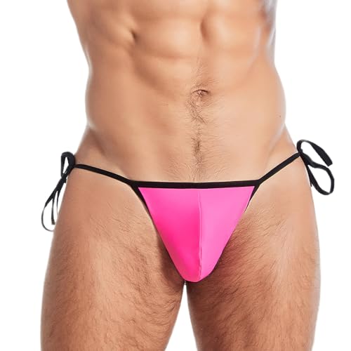FEOYA Men’s String Bikini Thong Swim Briefs Low Rise Tie Side G-String Panties Adjustable Bulge Pouch Underwear Swimwear