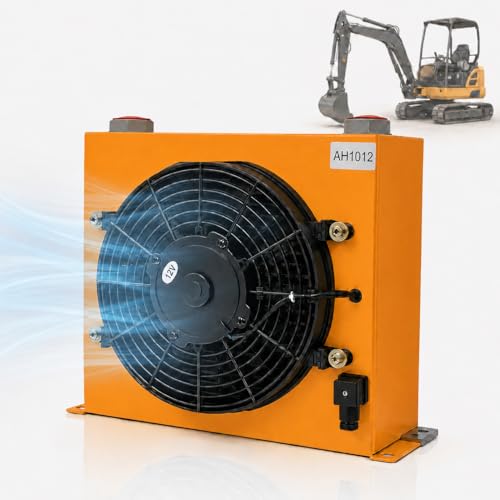 AH1012T-CA Hydraulic Oil Cooler 12VDC 120W Air Oil Cooler 100L/min 2MPa Hydraulic Radiator with Fan for Hydraulic Systems Industrial Machinery Excavator Tractor Cooling