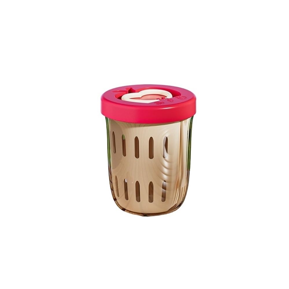 Lopheco Drainable Fruit Cup With Fork, Double Layer Leak Proof Sealed Container for Kitchen Picnic Snack Storage(Red)
