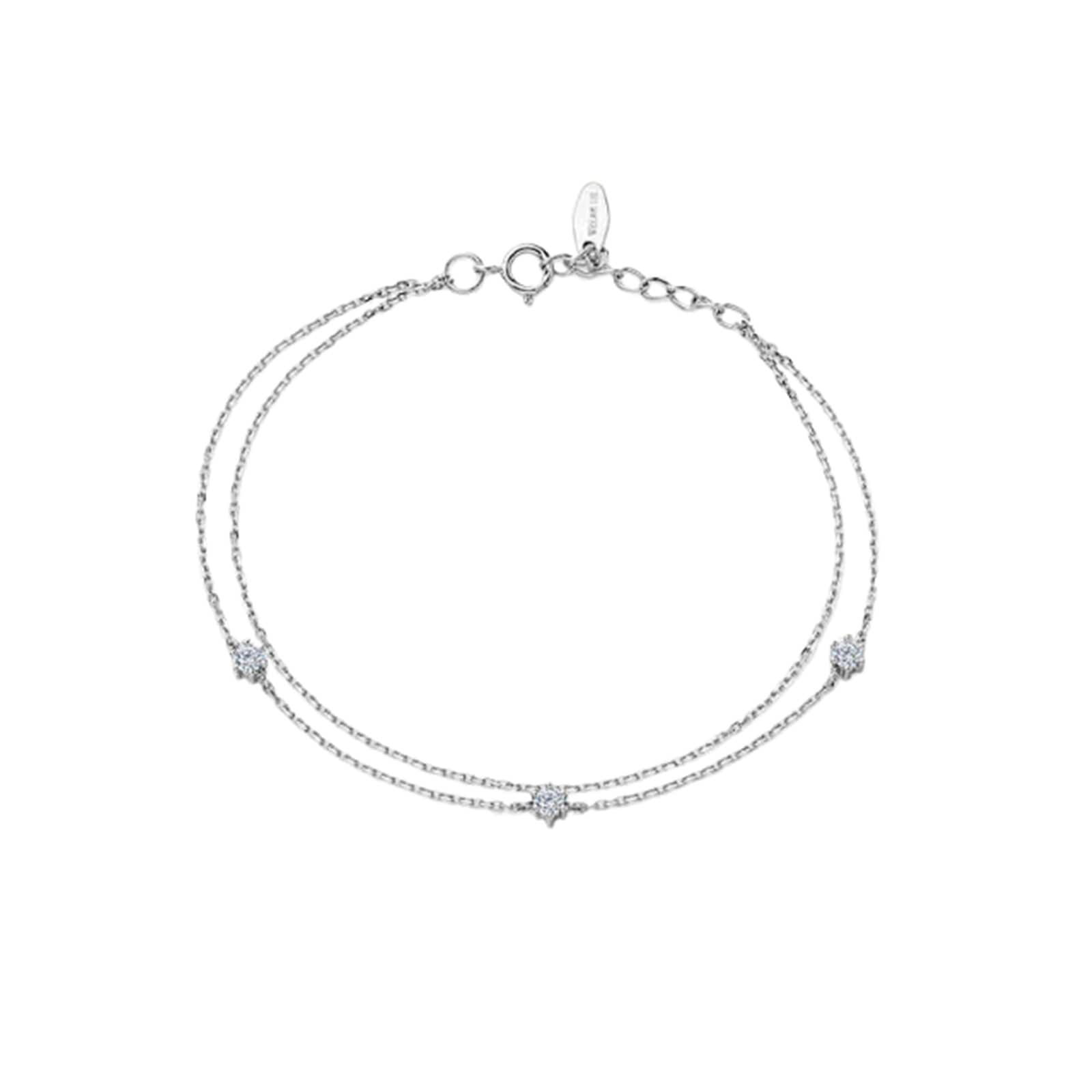 Pulsera de cadena para mujer, pulsera de cadena con diamantes blancos de 0,15 quilates, doble capa, joyería redonda de oro blanco