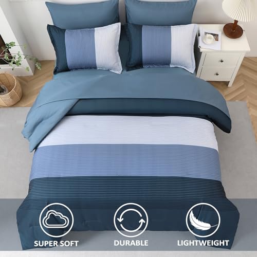Edredón azul marino Queen reversible de microfibra de 3 piezas con fundas 4