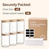 ComSaf 950ml Glass Storage Containers with Lids, Glass Jars with Bamboo Lids, Clear Food Storage Jar, Round Canister Set of 6, Pantry Organizers and Storage for Pasta Flour Rice Tea Coffee Bean - Image 8