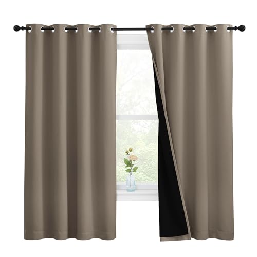 Image of NICETOWN 100% Blackout Curtains with Black Liners, Thermal Insulated Full Blackout 2-Layer Lined Drapes, Energy Efficiency Window Draperies for Bedroom (Taupe, 2 Panels, 55-inch W by 68-inch L)