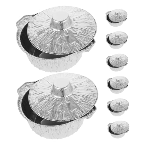 EXAOMBLE 8個 使い捨てアルミ箔鍋 蓋付き 耐熱軽量 丸型調理器具 キャンプ バーベキュー 小型鍋対応 屋外料理用 加熱容器