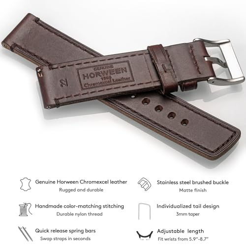 Image of hemsut h Leather Watch Bands for Men, Horween Quick Release Leather Watch Strap Vintage Watch Replacement Wrap of 18mm, 20mm, 22mm