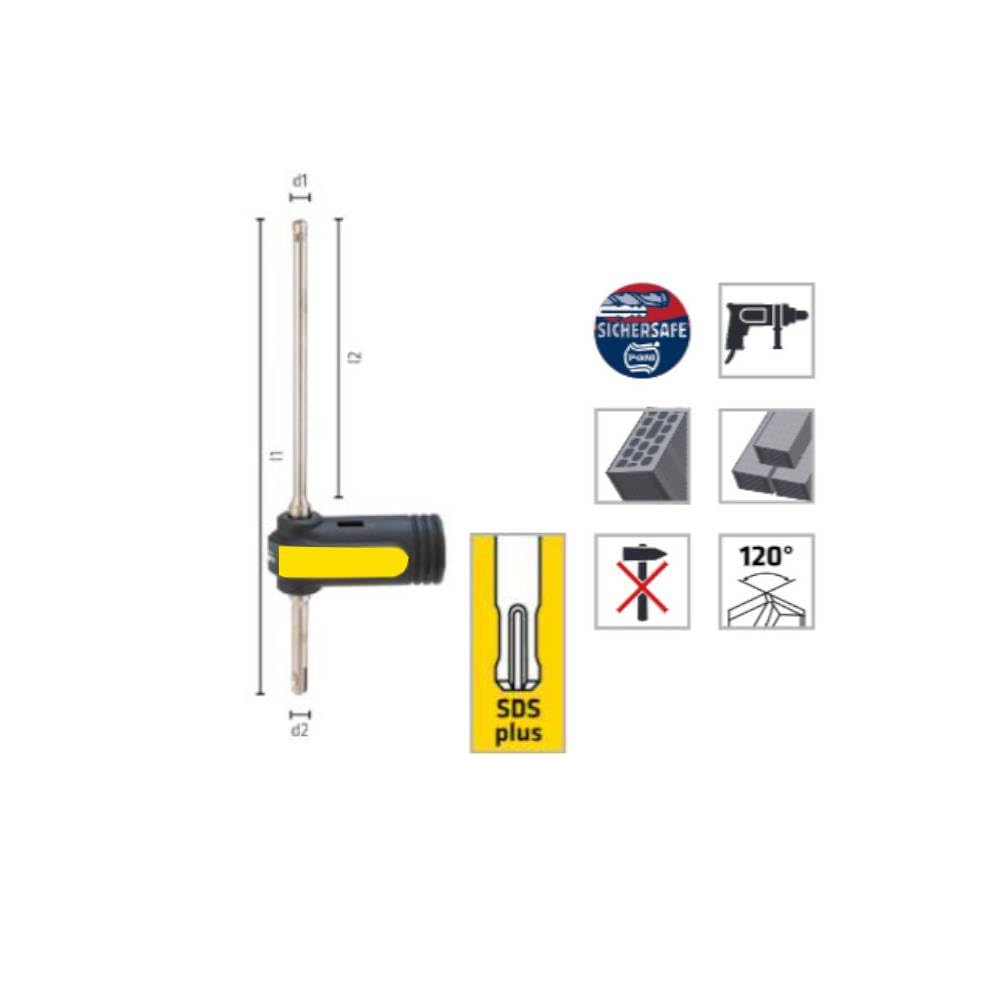 Broca de succión de carburo – Ladrillos sólidos y huecos 120° D. 12 x Lt. 320 x Lu. 200 mm x Q. SDS+ x Z2 - Diamwood