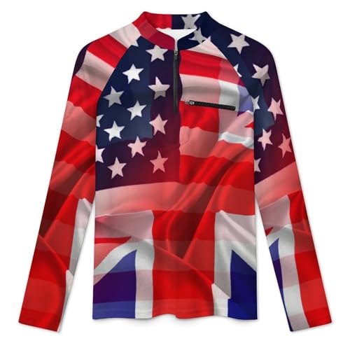Flags of USA and UK Men's Rash Guard Long Sleeves Quick Dry Fishing Workout Shirts with Zipper3