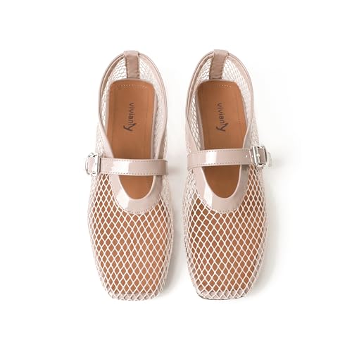 vivianly Square Toe Fishnet Mary Jane
